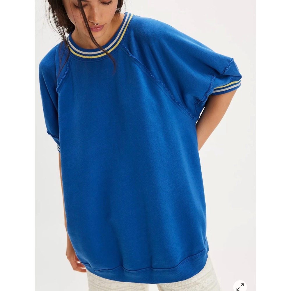 We The Free People Its Official Pullover Sweatshirt Small Blue Oversized Fit